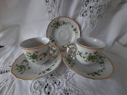 EGYBEN! Hollóházi Erika mintás porcelán kávéscsésze 2 db + alátét tányérka 3 db