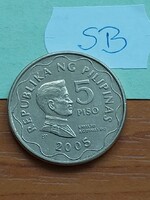 FÜLÖP-SZIGETEK 5 PISO 2005 Ni.-sárgaréz, 1st President Emilio Aguinaldo  SB