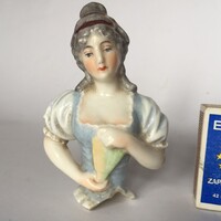 Régi, antik német Dressel&Kister mázas porcelán baba, teababa, félbaba
