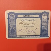 "IGAZOLÓ-JEGY"/ MAGYAR VASÚTI HAJÓZÁSI KLUB/ Rendes tag részére (KÉPEK szerint) GYŰJTEMÉNYES darab.