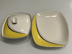 Hollóházi porcelán bonbonier és kis tálka, Gazder Antal tervezése