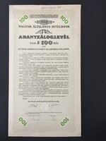 Magyar Általános Hitelbank Aranyzáloglevél 100 USA Dollár MINTA!!!