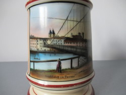 Antik porcelán söröskorsó, fedeles kupa