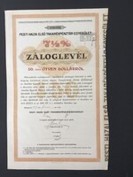 Pesti Hazai Első takarékpénztár Egyesület Záloglevél 50 Dollár 1927. Ritka
