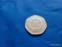 GIBRALTÁR 50 PENCE 2021 VILMOS ÉS KATALIN 10.HÁZASSÁGI ÉVFORDULÓ! UNC! RITKA!