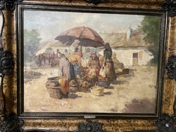 Bartha József - Piacon..60x80cm +kerete