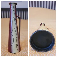 RETRO zománcozott fém füles váza - geometrikus mintával zománcváza