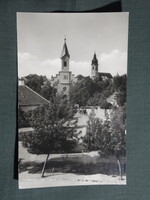 Képeslap,Mosonmagyaróvár,R. k. és Ev. templom,park látkép,részlet, 1960-