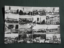 Képeslap,Makó,mozaik,Béke szálló,városháza,emlékmű,gimnázium,park látkép,részlet, 1967-