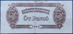 Vágáshibás! VH. 5 Pengő 1944, VF.
