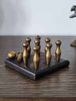 Vintage Copper/Wood Table Ornament - Miniature Swinging Bowling Pin Stand