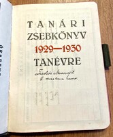 Régi Tanári zsebkönyv, antik vintage irat, papírrégiség dokumentum 1928-1931
