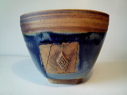 Jelzett raku kerámia kaspó Barbara