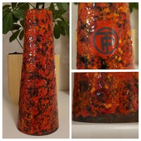 RETRO LAMPART zománcozott fém váza - cirmos vörös zománcváza