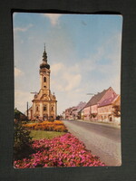Képeslap,Mosonmagyaróvár,Lenin út,templom,park látkép,részlet, 1967-
