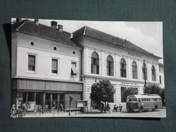 Képeslap,Makó,Béke szálló,utca,Ikarus autóbusz látkép,részlet, 1960-