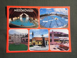 Képeslap,Mezőkövesd,mozaik,Zsóri gyógyfürdő,strand,medence,park,templom,áruház,részlet,  2000-