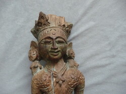 Antik faragott faszobor indiai szent zenélő istenség faragott fa vallási szobor India 19.sz vége