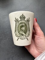 V. György király és Mária királynő koronázási jubileum porcelán csésze, bögre, koronázási emlék 1911