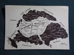 Képeslap,Trianon térkép. Kiadja a Magyar Nemzeti Szövetség / Hungarian irredenta propaganda,1930-