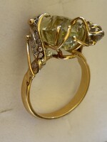 Sárga arany gyűrű lemon kvarccal és briliánsokkal