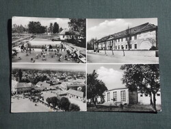 Képeslap,Mezőkövesd,mozaik,iskola,stranfürdő,piactér,városi látkép,részlet, 1961-