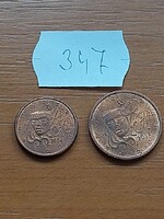 FRANCIAORSZÁG 1 + 2 EURO CENT 2004, 2014  Acél réz bevonattal, 347