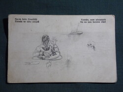 Képeslap,Osztrák Magyar haditengerészet légierő,Pola,katona,matróz levél,grafikai,humor,vicc,1917-