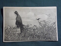 Képeslap,Trianon,Irredenta,grafikai rajzos,Tövises úton Hungária ezer év óta, 1930-