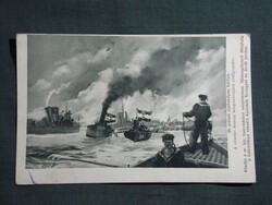 Képeslap,Osztrák Magyar hadsereg,Csataképes kártya,39.sz,Curie tengeralattjáró elsűlyesztése,1917