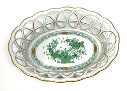 Herendi zöld Indiai kosár mintás áttört porcelán kínáló tálka RZ