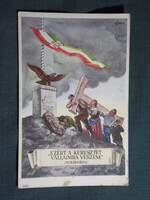 Képeslap,Trianon,Irredenta,Lamos grafika,Hiszekegy,Ezért a keresztet vállaimra veszem,1937-