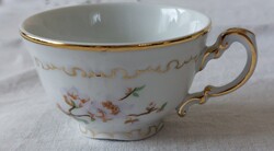 Antik jelzett porcelán Zsolnay barokk, mokkás ,kávés csésze, arany tollazott barackvirág mintás,1 db