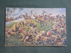 Képeslap,Csataképes kártya 13 sz.,Ypres Csata Indiai csapatokkal,grafikai,Kanicz Bp. kiadás,1914-