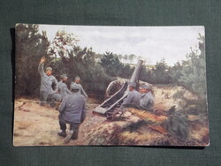 Képeslap,Osztrák Magyar hadsereg,15 cm tarackágyú tűzelés Oroszországban,Kanitcz Bp kiadás ,1914-