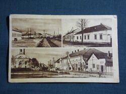 Képeslap,Komádi,mozaik,Kovács műhely,Főutca,templom,bolt,vendéglő látkép,részlet,1950-