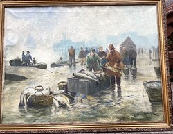 Zólyomi Remecz László  "Bretagne halászok a kikötőben" című alkotása.