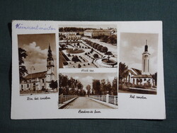 Képeslap,Kunszentmárton,Rk.,Ref. templom,Hősök tere,Betekints úti fasor,Weinstock Bp.,1950-