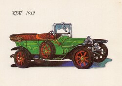 Képeslap:  Autók, Fiat 1912. Töreky Ferenc rajza.