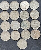 Csehszlovákia, 5 korona, lot 17 db