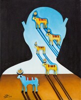 Verebélyi Diána (1987 - ): Az idegenek elrabolják a teremtett erőt c. kortárs festmény - 50760