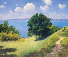 Szinyei Merse Pál Szép idő a Balatonon festmény reprodukció vászon nyomat vászonkép tájkép tó domb