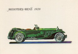 Képeslap:  Autók, Mercedes- Benz. 1928. Töreky Ferenc rajza.