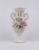 1U766 Régi rózsás, aranyozott porcelán váza