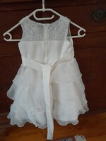 Girls' special occasion dress, pearl-embellished top, ruffled hem, white, sleeveless, bridesmaid, christening