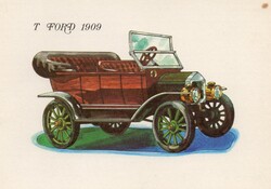 Képeslap:  Autók, T Ford 1909. Töreky Ferenc rajza.
