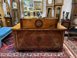 Antik felépítményes, térbeállítható, intarziás art deco íróasztal ritkaság