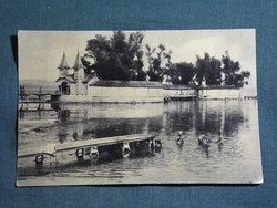 Képeslap,Keszthely,strandfürdő,móló,kikötő látkép,részlet,1957-