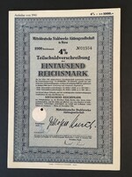 Német Harmadik Birodalom Közép-Német Acélgyár Részvénytársaság Részvény 1941.