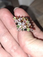 Valódi modern többszínű turmalin ezüst gyűrű 8as meret ¹